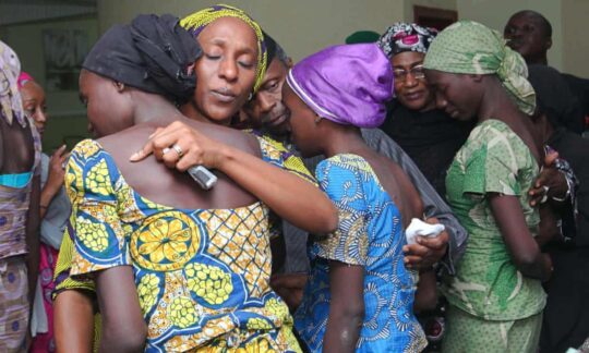 ice Presidents wife consoles Chibok girls