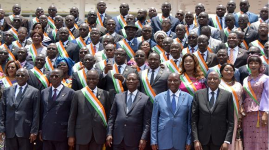 Can you find the women? A photo of deputies in front of the National Assembly building on April 1, 2019. (SIA KAMBOU / AFP)