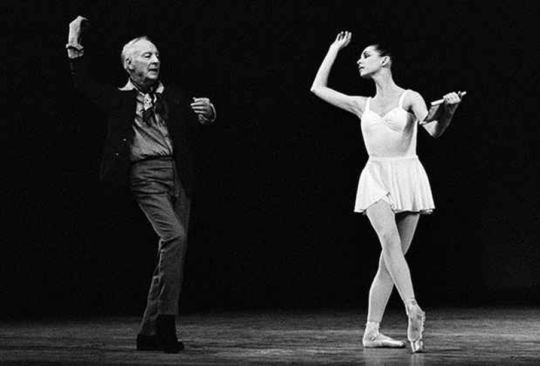 George Balanchine rehearsing Stephanie Saland in Apollo; choreography by George Balanchine © The George Balanchine Trust. Photo by Paul Kolnik
